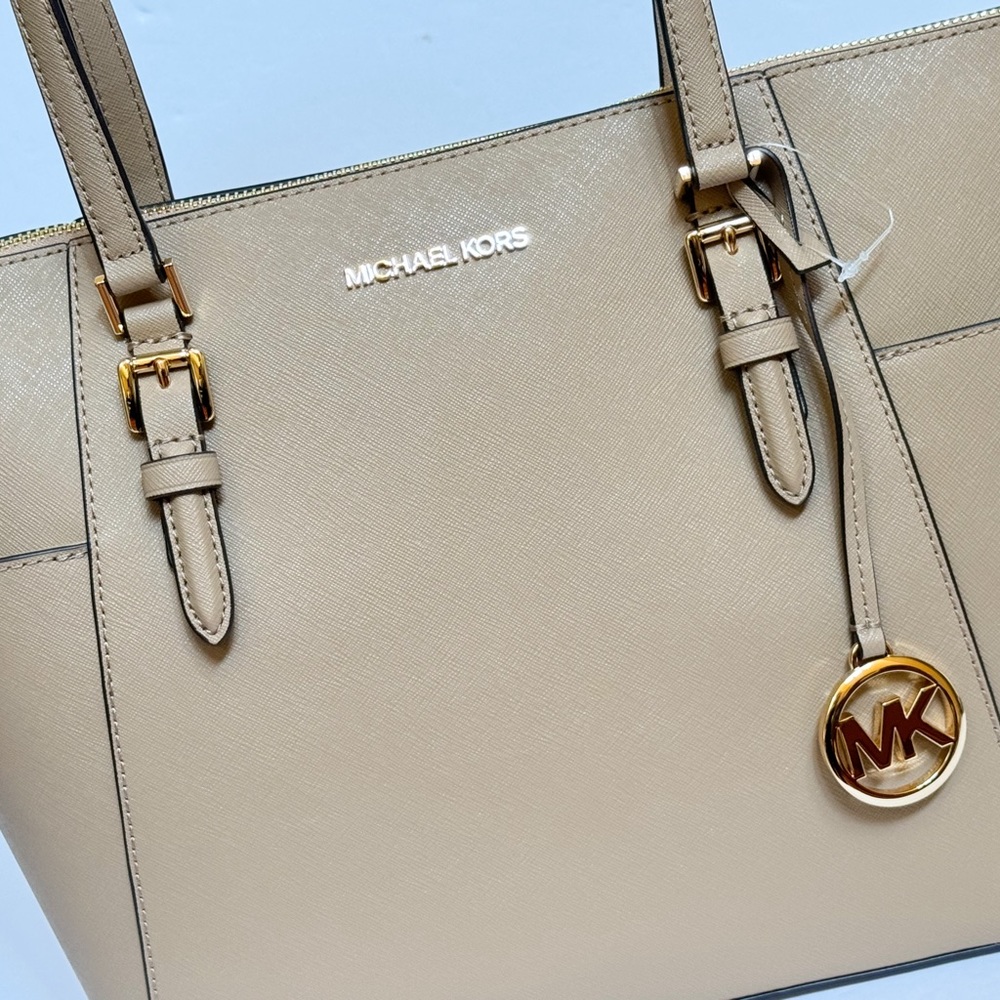 Michael Kors Charlotte Large Top Zip Shoulder Tote Bag Camel - Picture 10 of 11